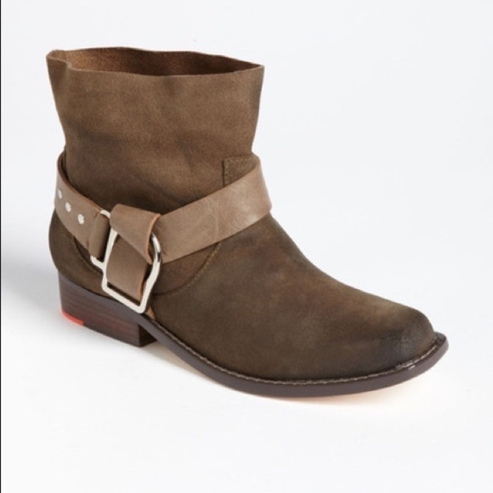 Joe’s Jeans Saki brown suede leather harness boot